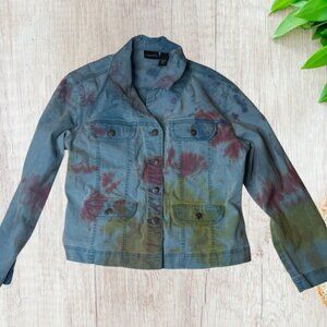Chicos Denim Jacket Womens DIY Size 1 (Standard Medium) Tie Dye Button Up Jean